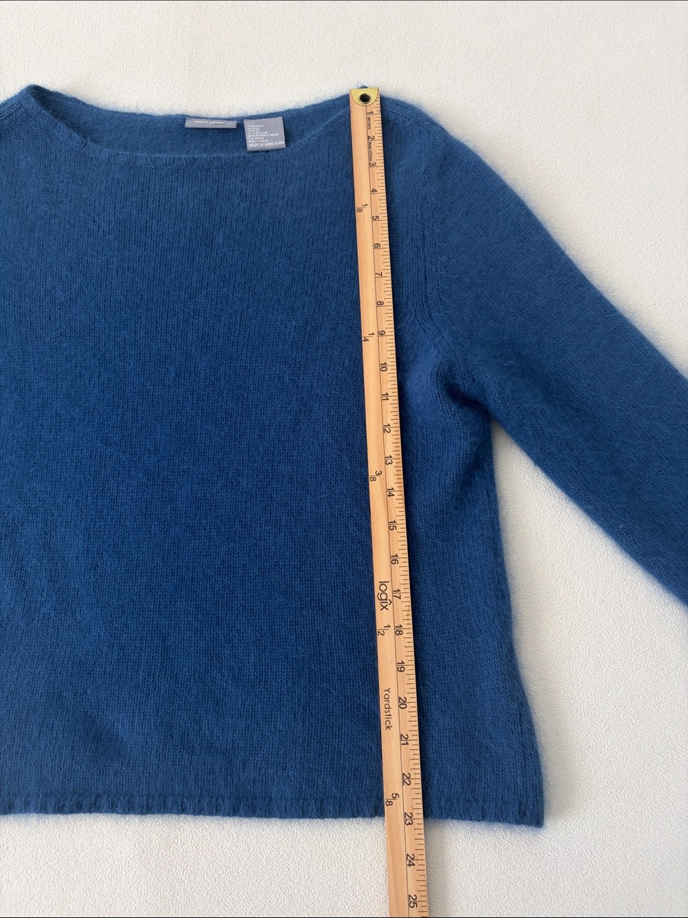 Pierre Cardin Angora Rabbit Hair Wool Dusty Blue Boatneck Fuzzy Sweater - Picture 7 of 10